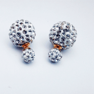Dubbele dots oorbellen wit & kristallen